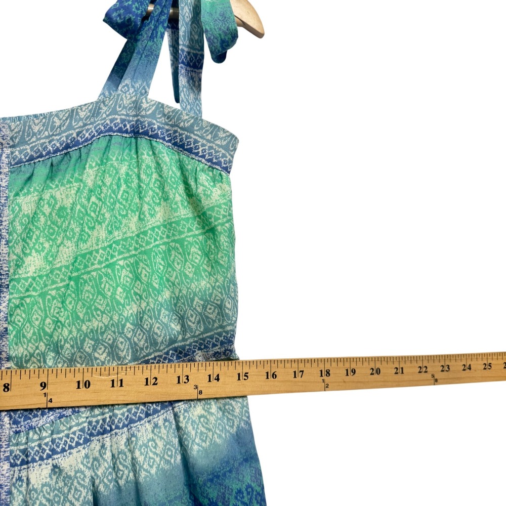 Hale Bob Maxi Dress Womens Small Blue Green Tiered Cotton Tie Strap 21UN6200 - Picture 6 of 8